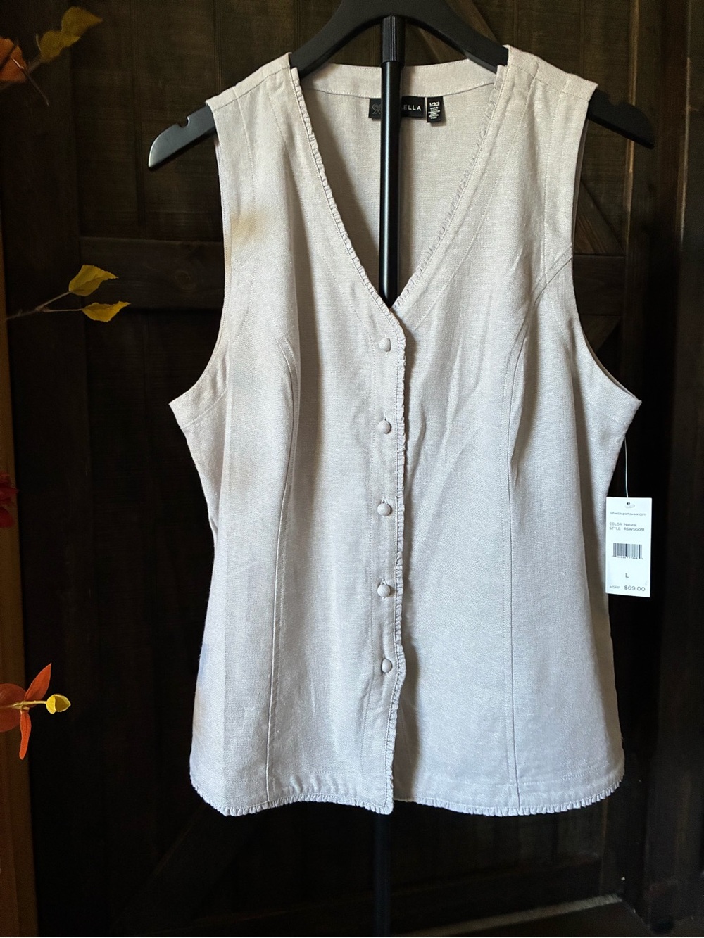 Rafaella Light Beige Sleeveless Button-Down Top pit 2 Pit 21